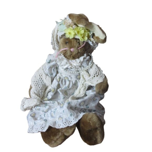 Granny Nana 18" Plush Rabbit with Dress Flowered Hat Scarf Glasses - Picture 1 of 8